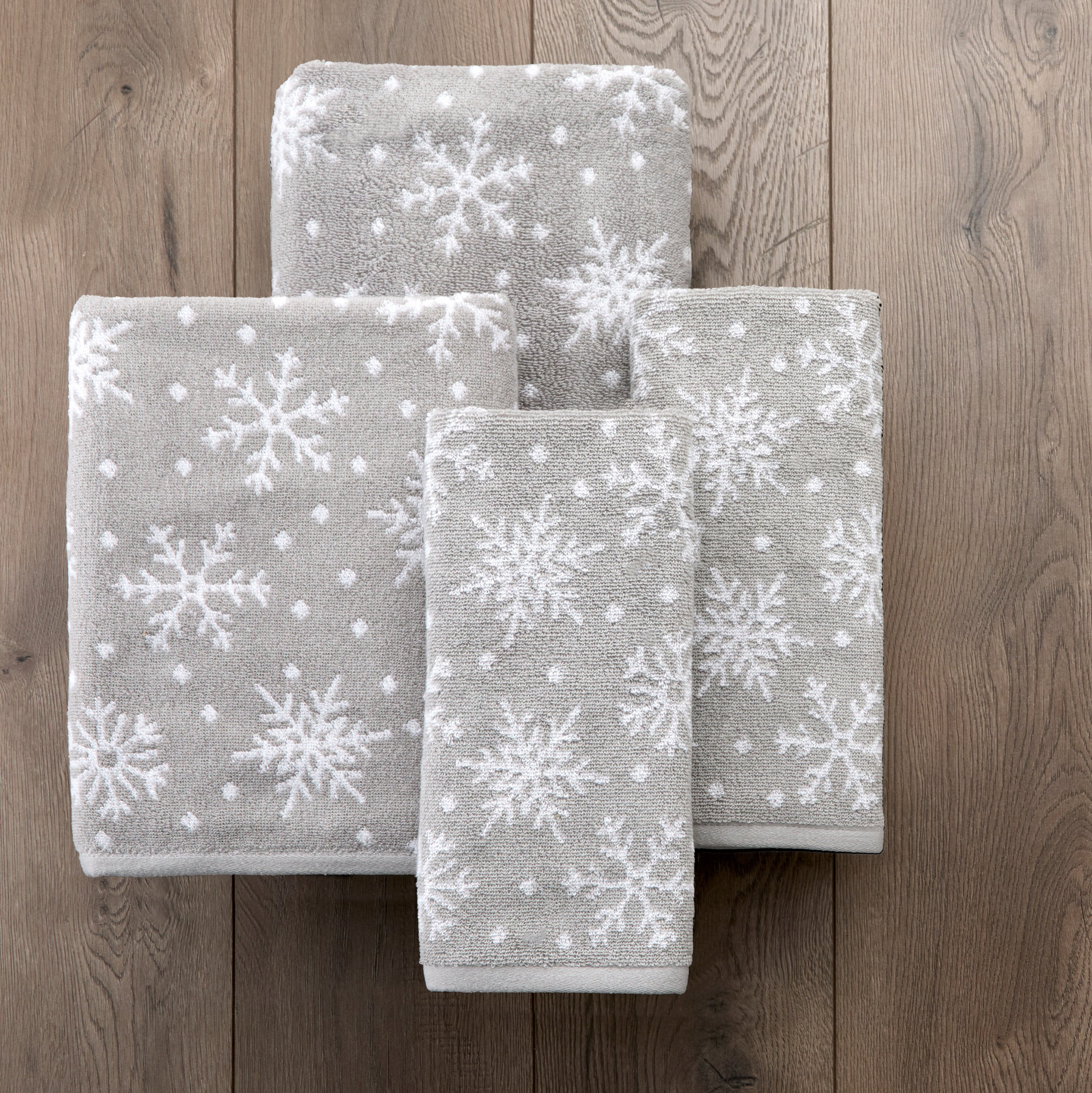 Scattered Snowflakes 4pc Bath & Hand Towel Set, Gray