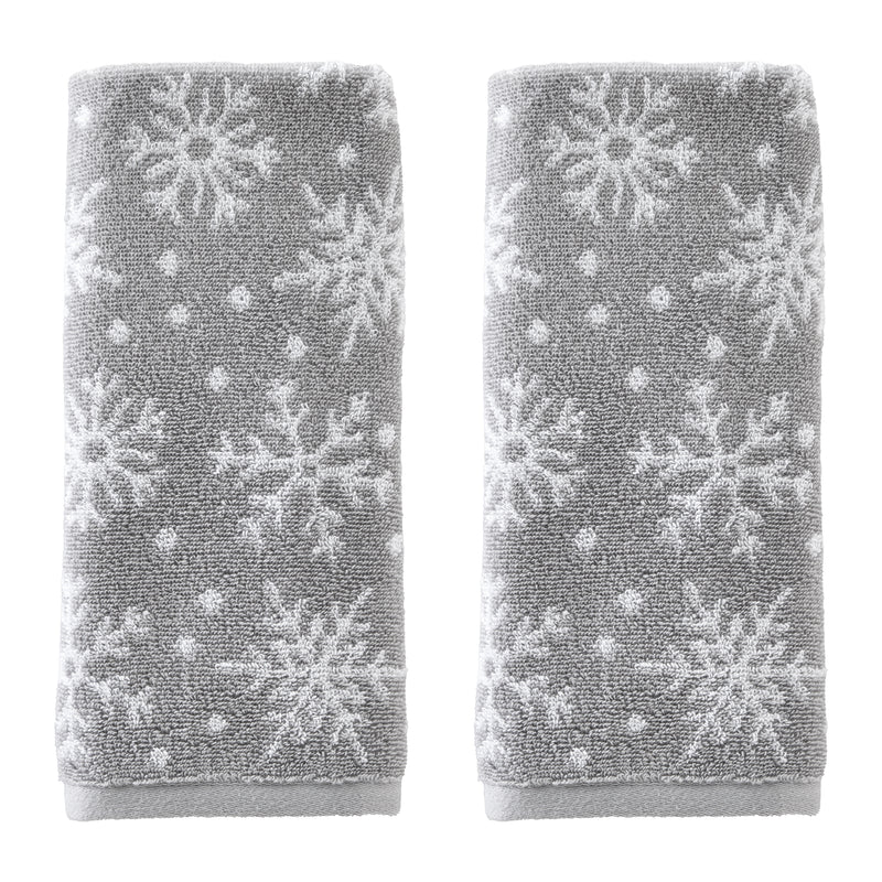 Scattered Snowflakes 2-Piece Hand Towel Set, Gray