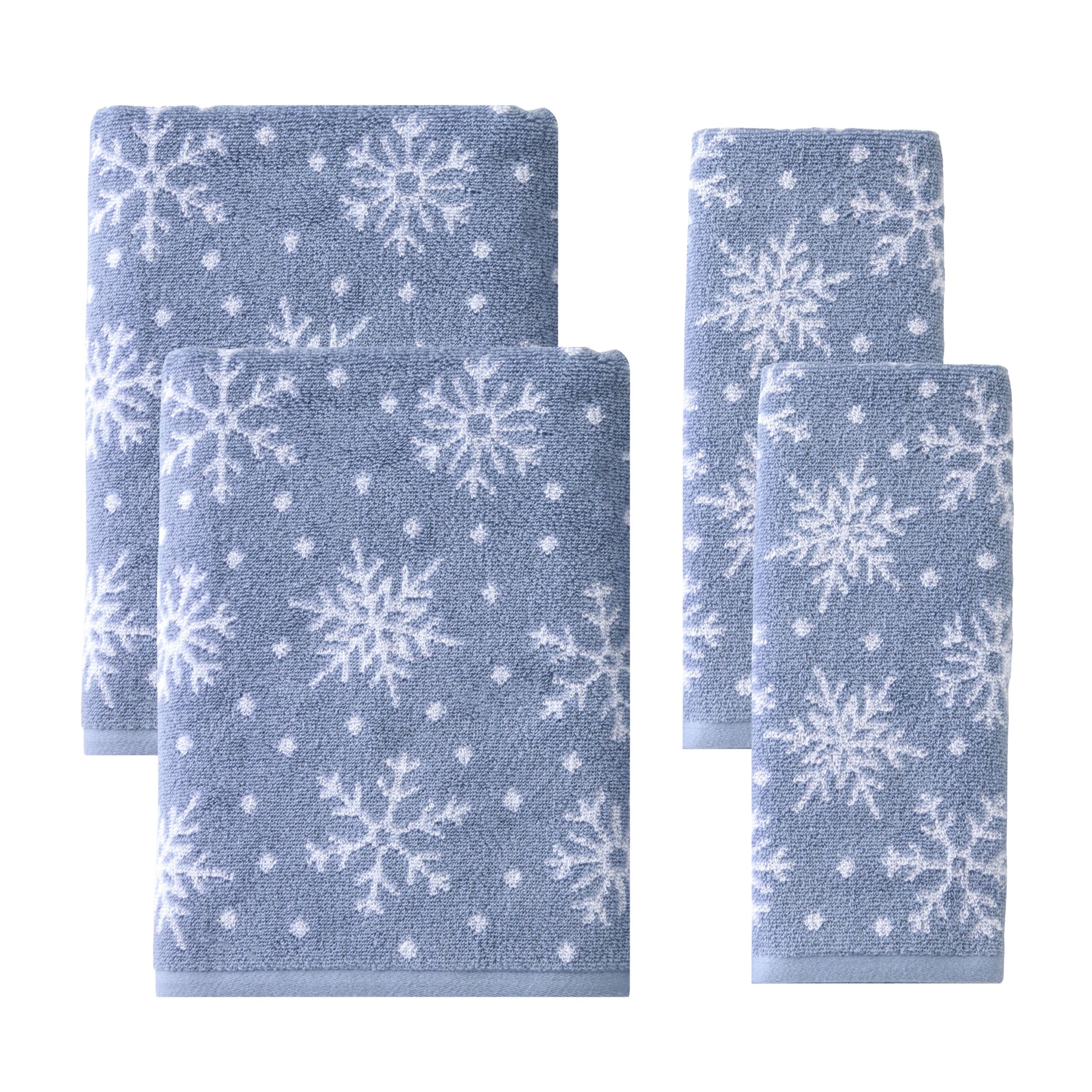 Scattered Snowflakes 4pc Bath & Hand Towel Set, Blue
