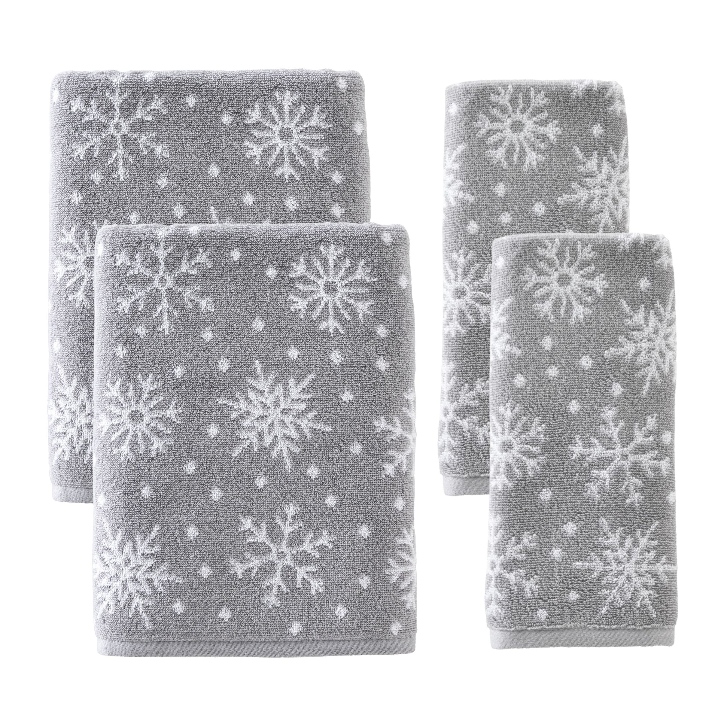 Scattered Snowflakes 4pc Bath & Hand Towel Set, Gray