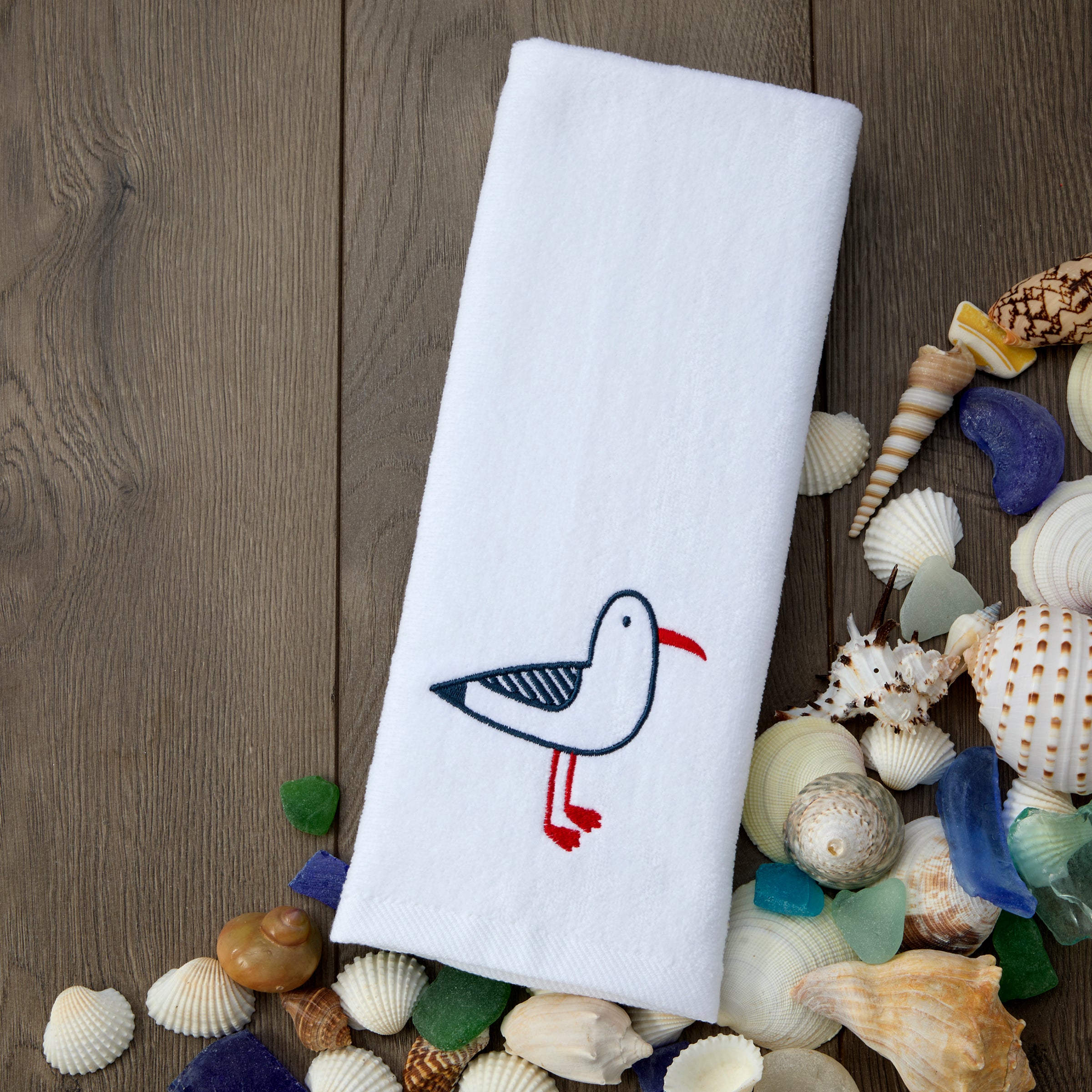 Seagull Portrait 2-Piece Hand Towel Set, White