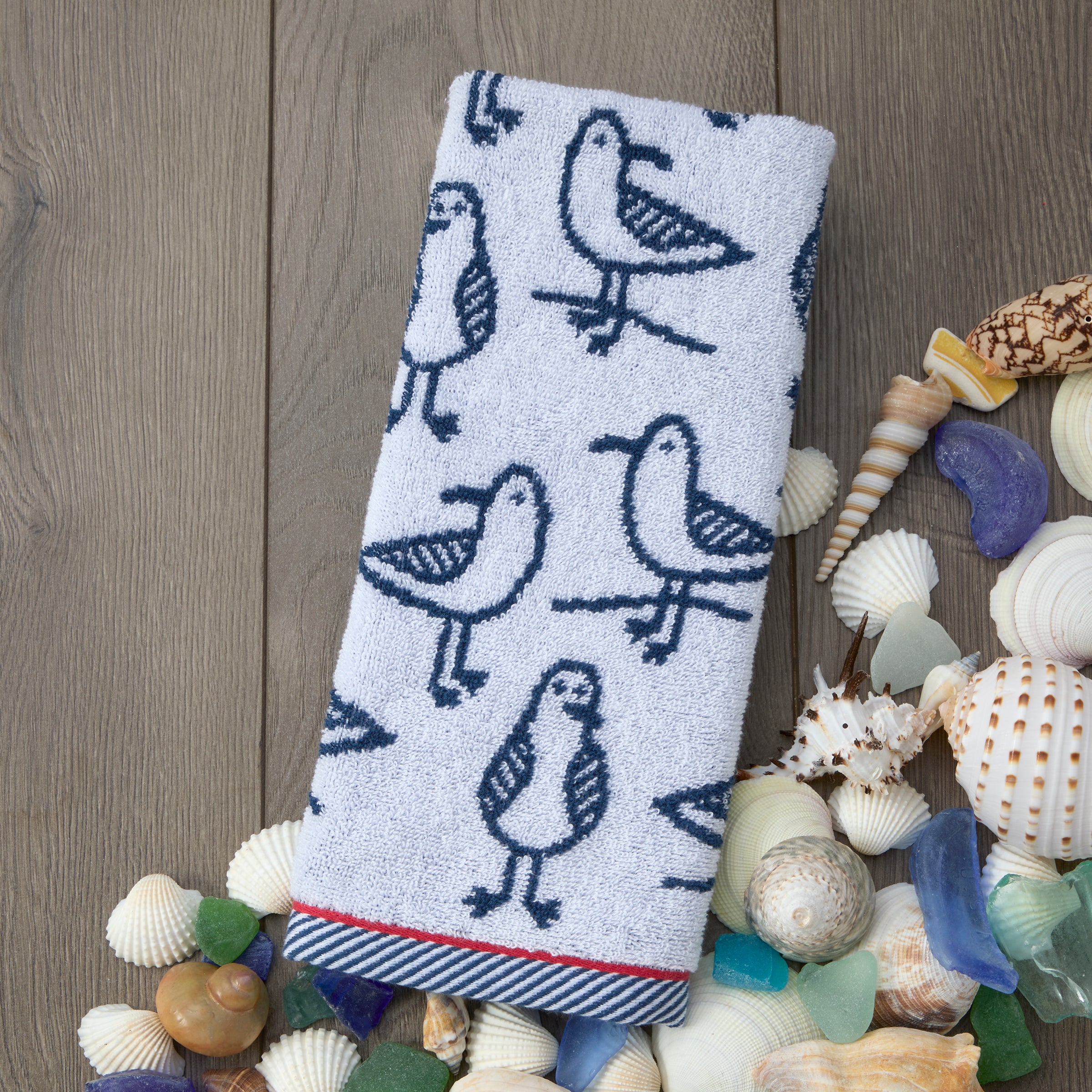 Seagull Sam Jacquard 2-Piece Hand Towel Set, White