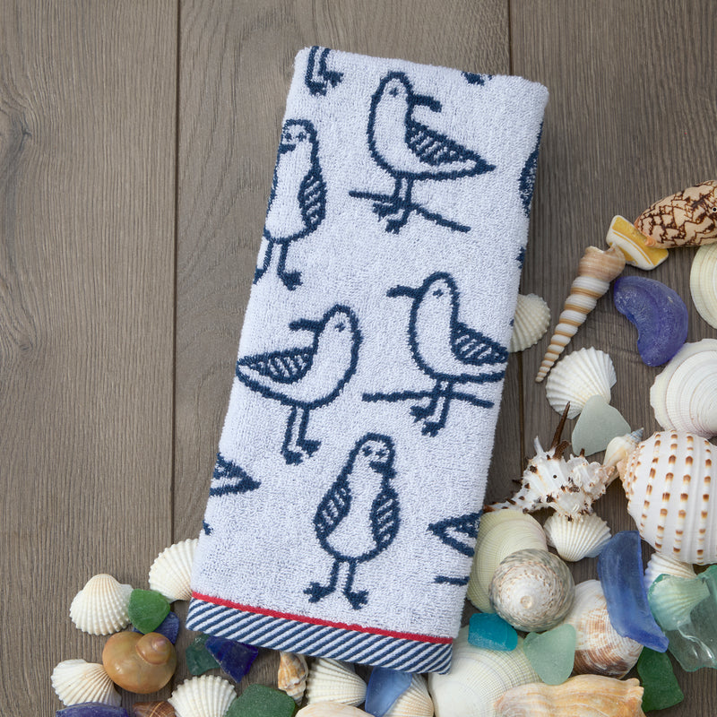 Seagull Sam Jacquard 2-Piece Hand Towel Set, White