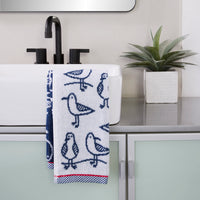Seagull Sam Jacquard 2-Piece Hand Towel Set, White