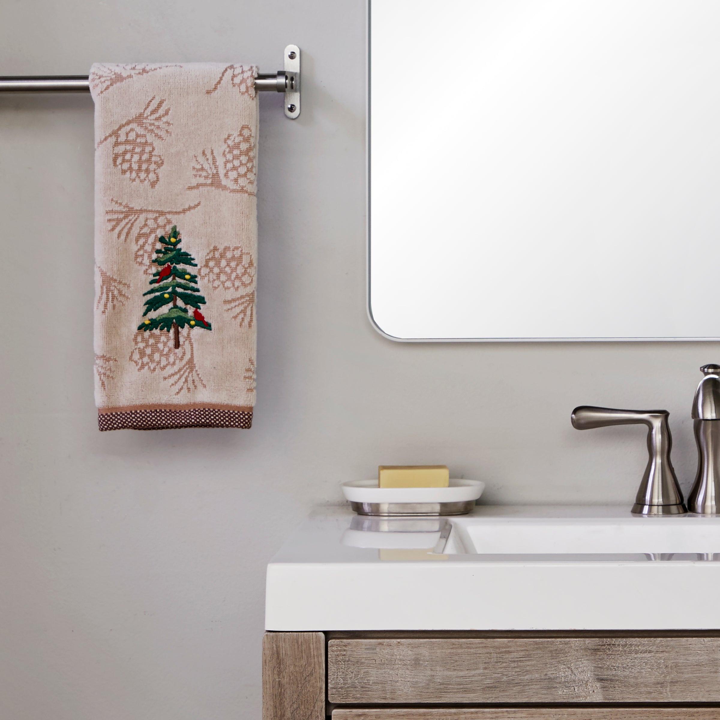Seasonal Fir Jacquard 2-Piece Hand Towel Set, Wheat