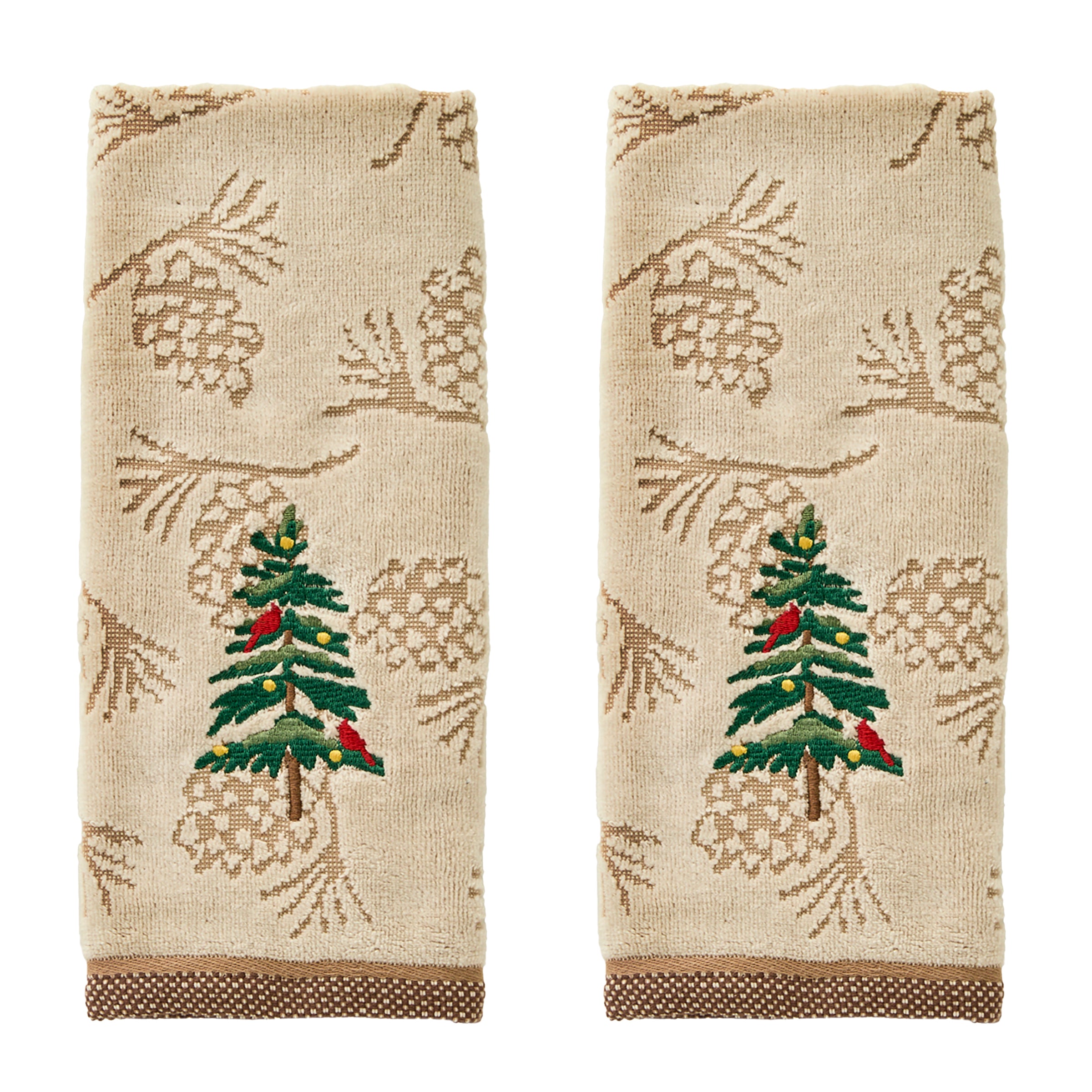 Seasonal Fir Jacquard 2-Piece Hand Towel Set, Wheat