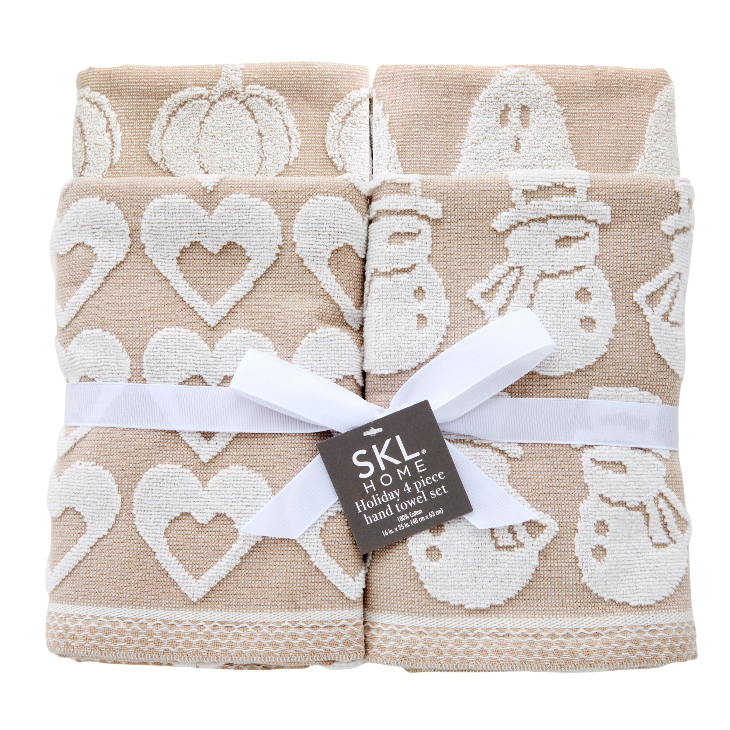 Holiday Jacquard 4-Piece Hand Towel Set, Tan