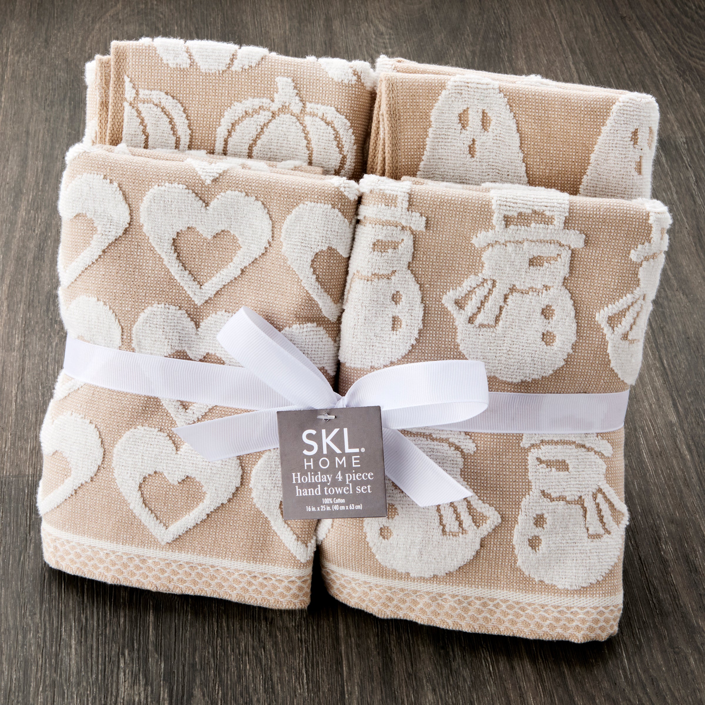 Holiday Jacquard 4-Piece Hand Towel Set, Tan