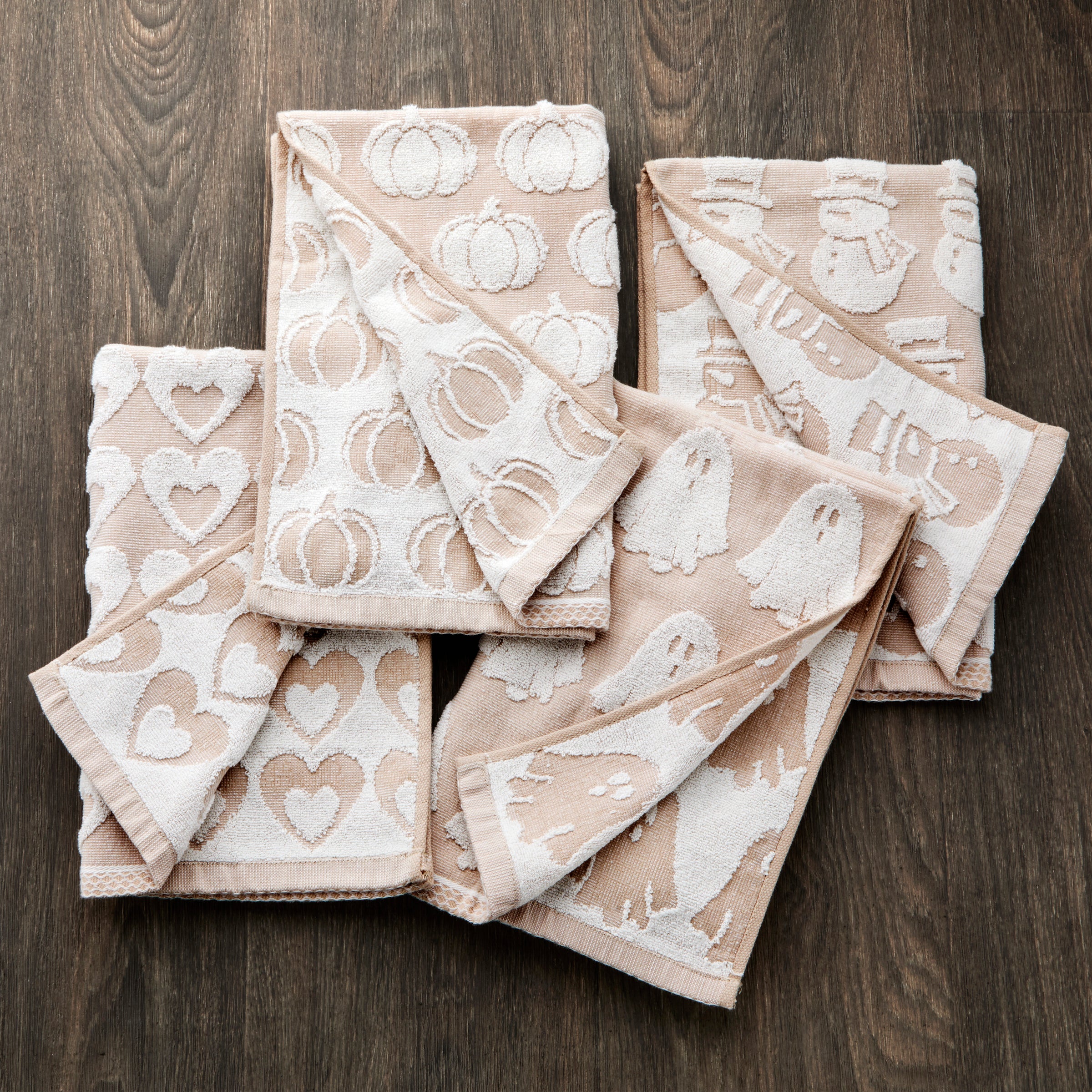 Holiday Jacquard 4-Piece Hand Towel Set, Tan