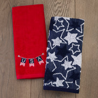 Seasonal Stars Jacquard 2-Piece Hand Towel Set, Navy