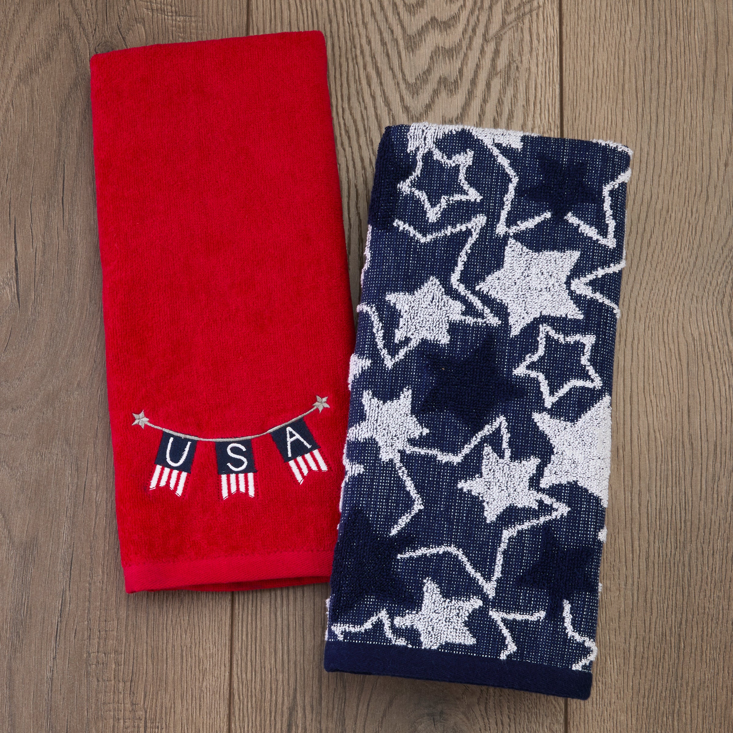 Seasonal Stars Jacquard 2-Piece Hand Towel Set, Navy