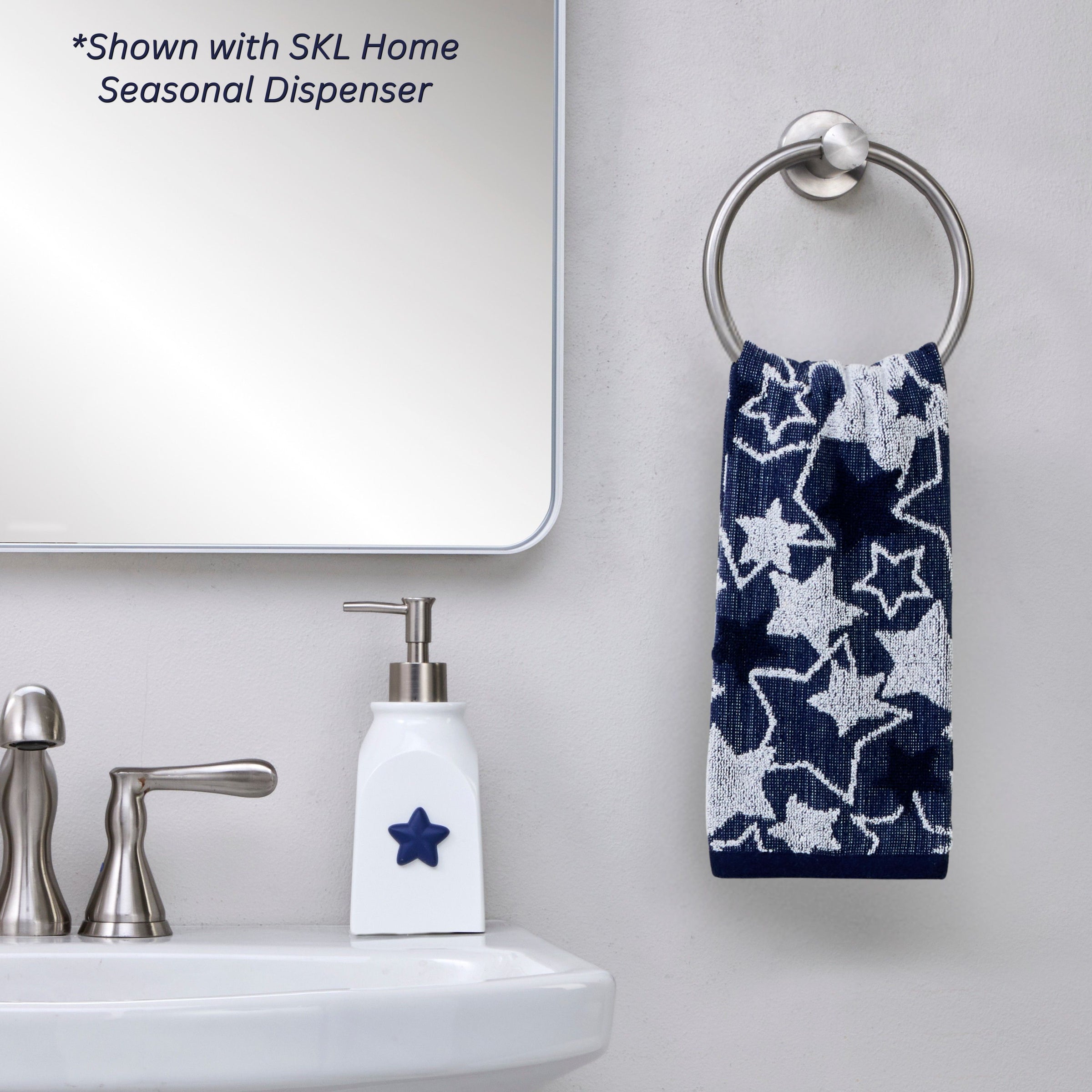 Seasonal Stars Jacquard 2-Piece Hand Towel Set, Navy