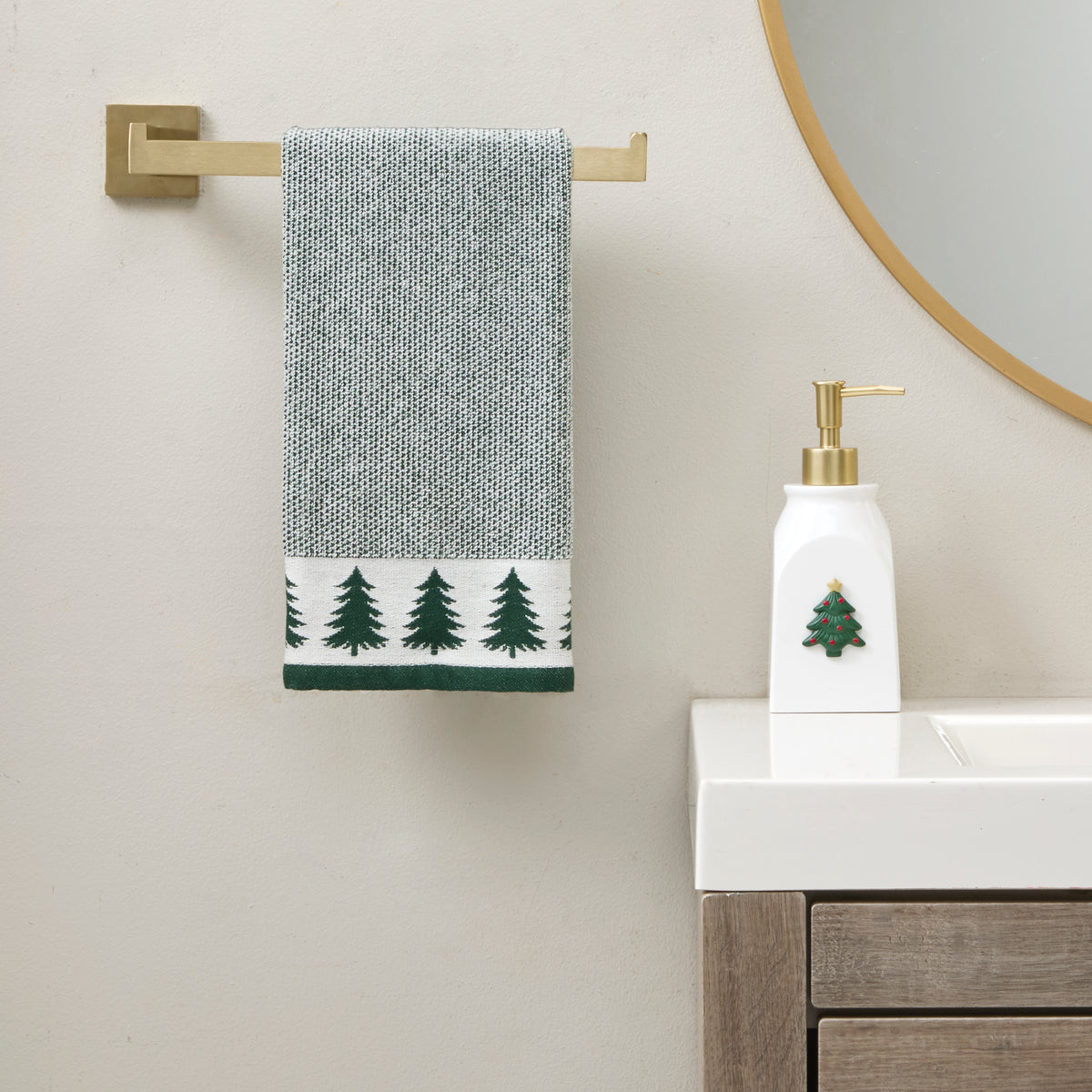 Tree Border 2-Piece Hand Towel Set, Evergreen
