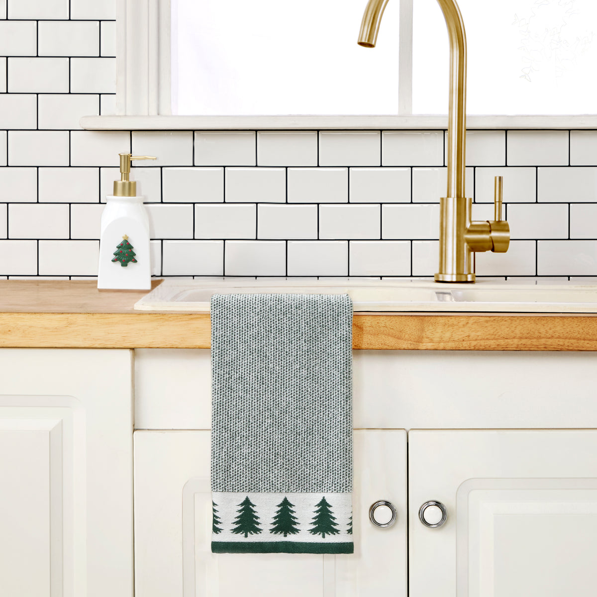 Tree Border 2-Piece Hand Towel Set, Evergreen