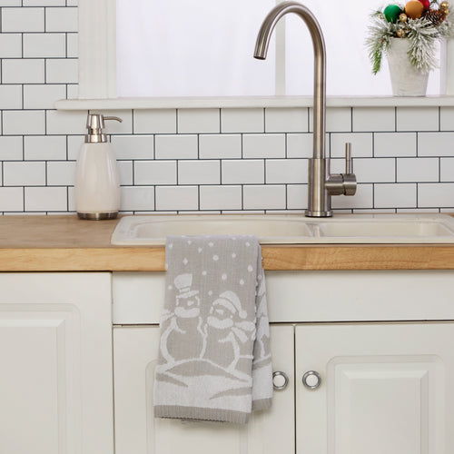 Scenic Snowman Jacquard 2-Piece Hand Towel Set, Gray