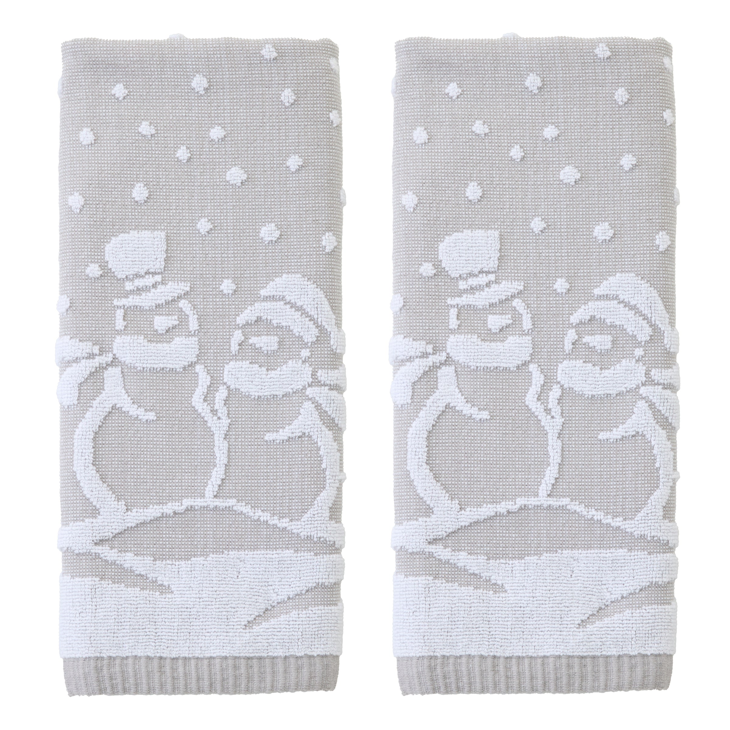 Scenic Snowman Jacquard 2-Piece Hand Towel Set, Gray