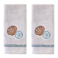 Shells Embellished 2-Piece Hand Towel Set, White