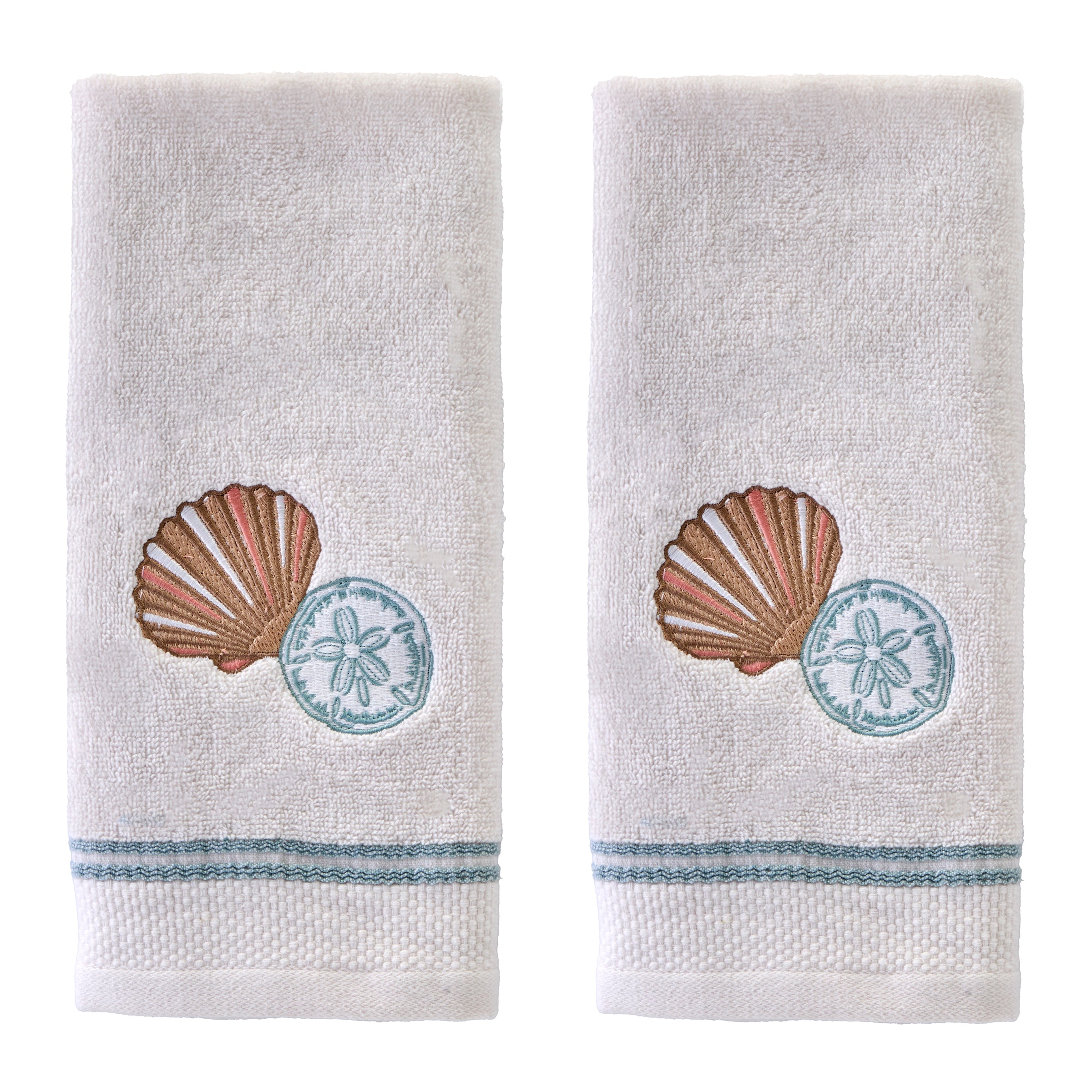 Shells Embellished 2-Piece Hand Towel Set, White