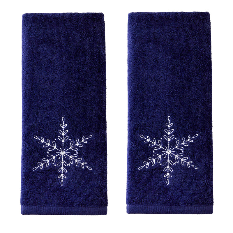 Simple Snowflake 2-Piece Hand Towel Set, Navy