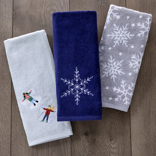 Simple Snowflake 2-Piece Hand Towel Set, Navy