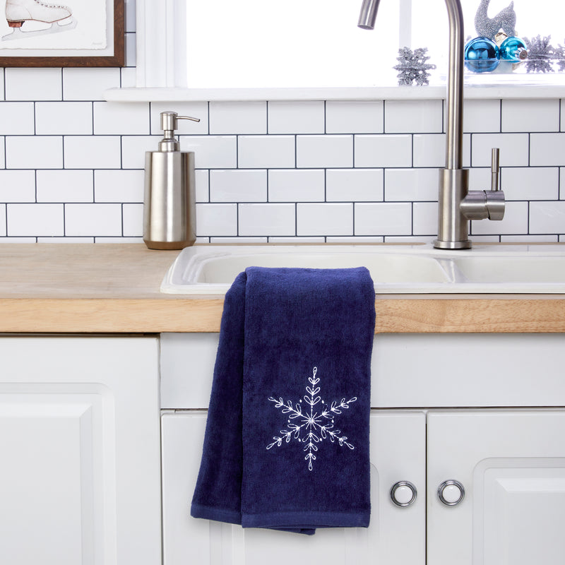 Simple Snowflake 2-Piece Hand Towel Set, Navy