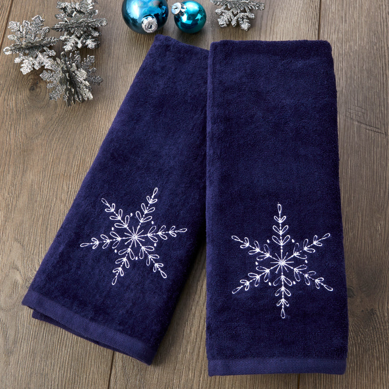 Simple Snowflake 2-Piece Hand Towel Set, Navy