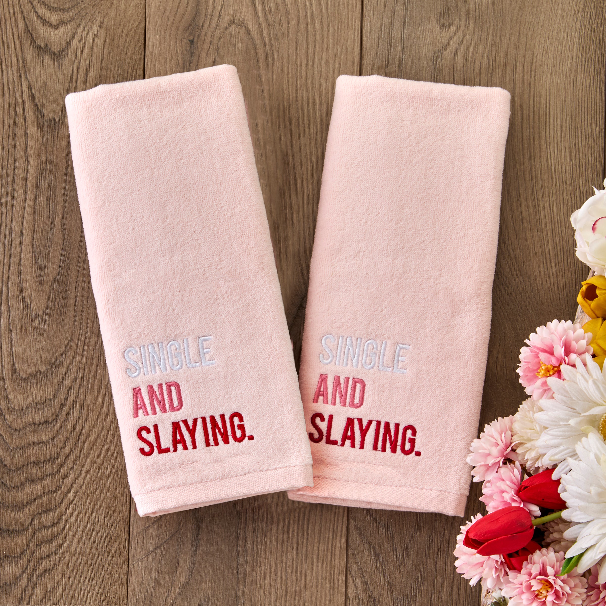 Single And Slaying 2-Piece Hand Towel Set, Light Blush