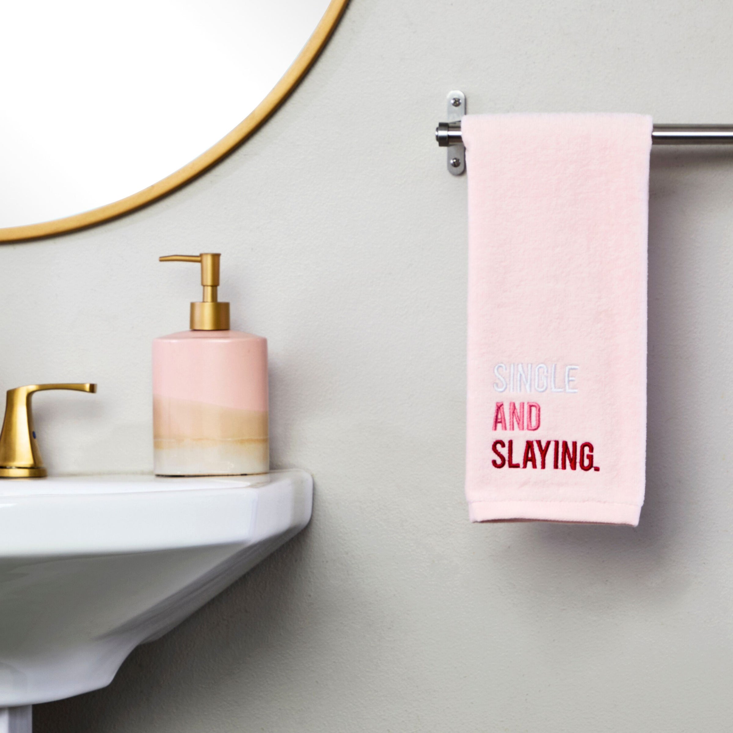Single And Slaying 2-Piece Hand Towel Set, Light Blush