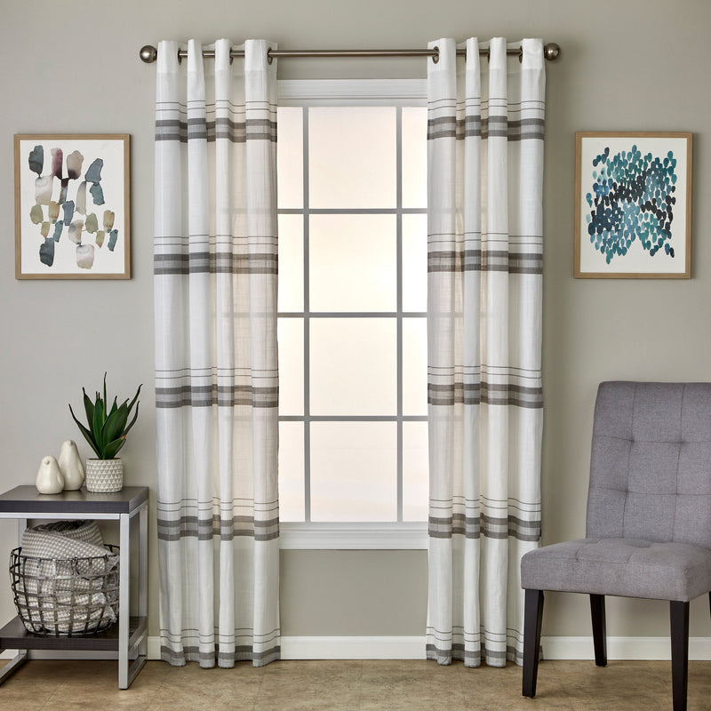 Slate Stripe Window Panel Pair, White/Gray, 104" x 84"