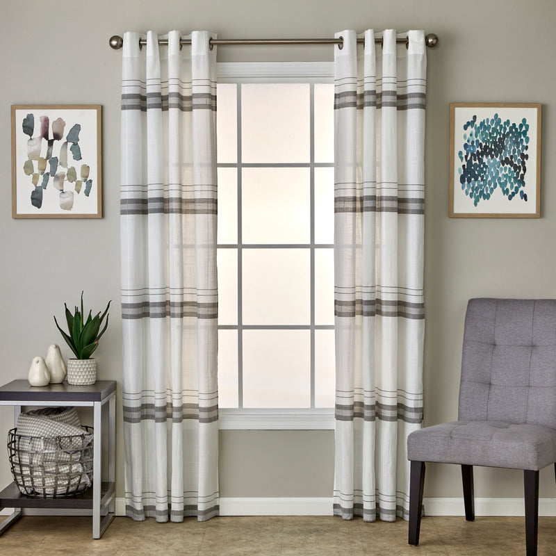 Slate Stripe Window Panel Pair, White/Gray, 52" x 63"