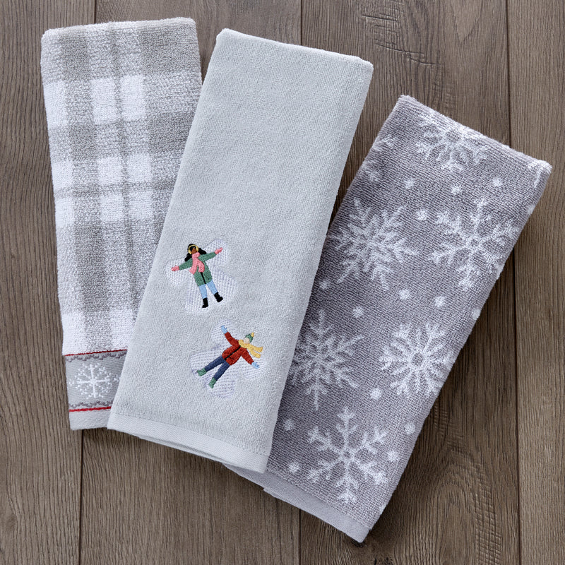 Snow Angels 2-Piece Hand Towel Set, Gray