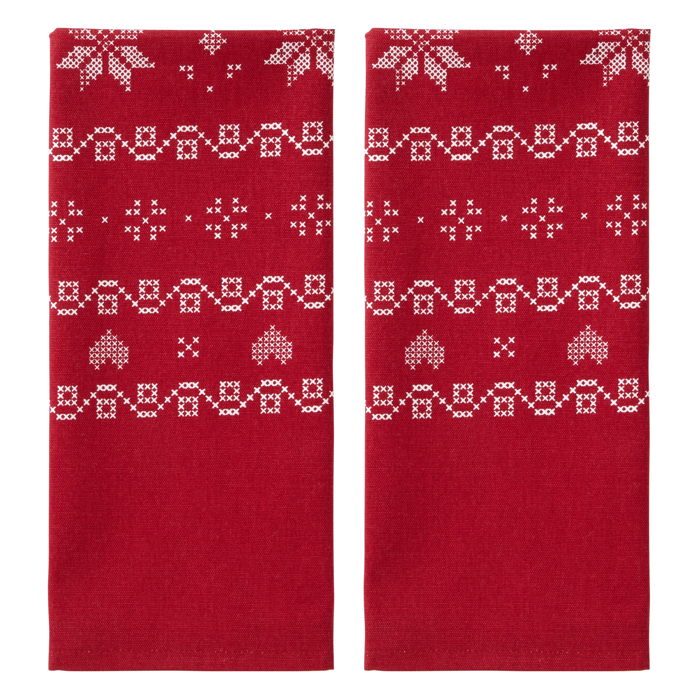Snowflake Winter 2-Piece Kitchen Dish Towel Set, Red/Multi