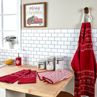 Snowflake Winter 2-Piece Kitchen Dish Towel Set, Red/Multi