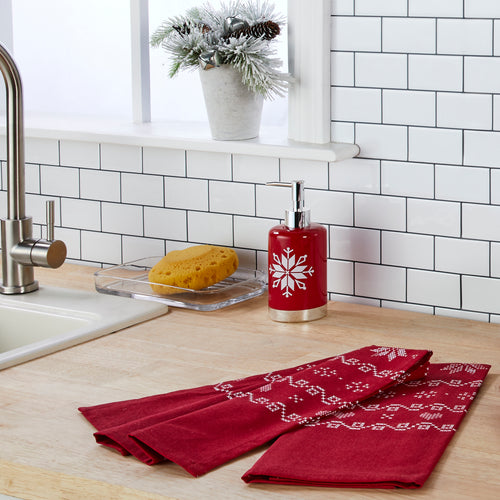 Snowflake Winter 2-Piece Kitchen Dish Towel Set, Red/Multi