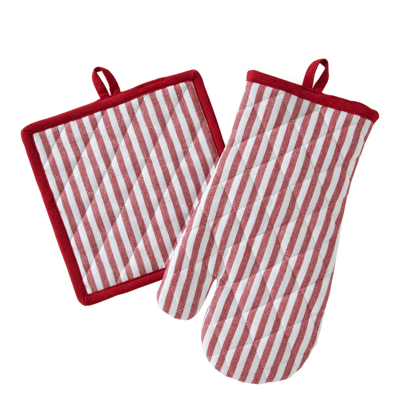 Snowflake Winter Oven Mitt & Pot Holder Set, Red/White
