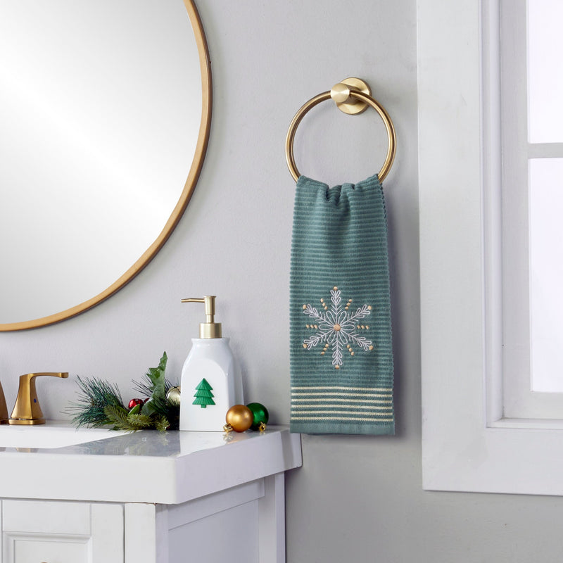 Snowflake 2-Piece Hand Towel Set, Sage