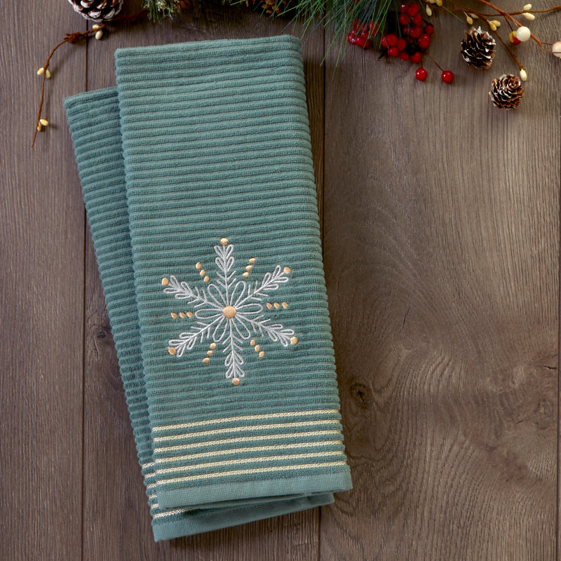 Snowflake 2-Piece Hand Towel Set, Sage