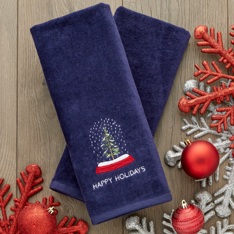 Snow Globe 2-Piece Hand Towel Set, Navy