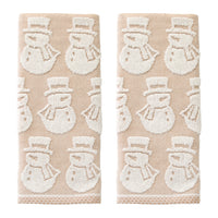 Snowman Jacquard 2-Piece Hand Towel Set, Tan