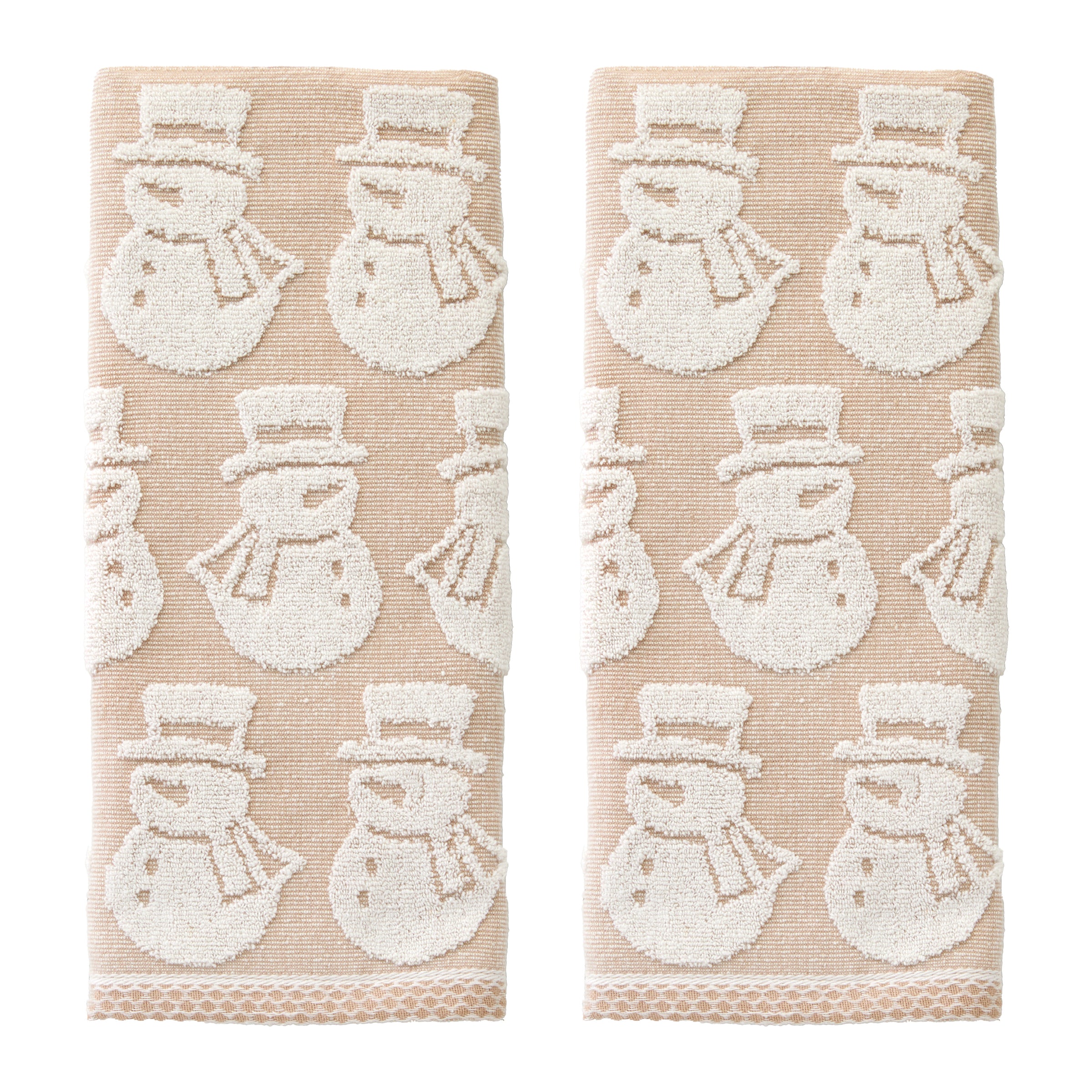 Snowman Jacquard 2-Piece Hand Towel Set, Tan
