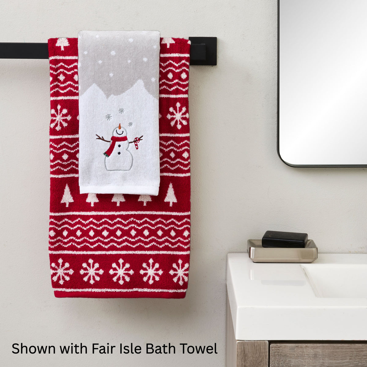 Snowman & Candy Cane 2-Piece Hand Towel Set, Gray