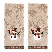 Snowman With Bird 2-Piece Hand Towel Set, Wheat