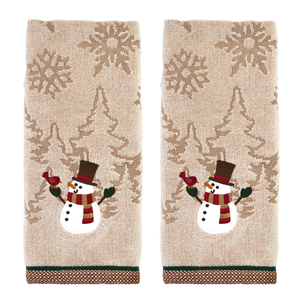Snowman With Bird 2-Piece Hand Towel Set, Wheat