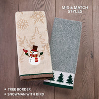 Snowman With Bird 2-Piece Hand Towel Set, Wheat