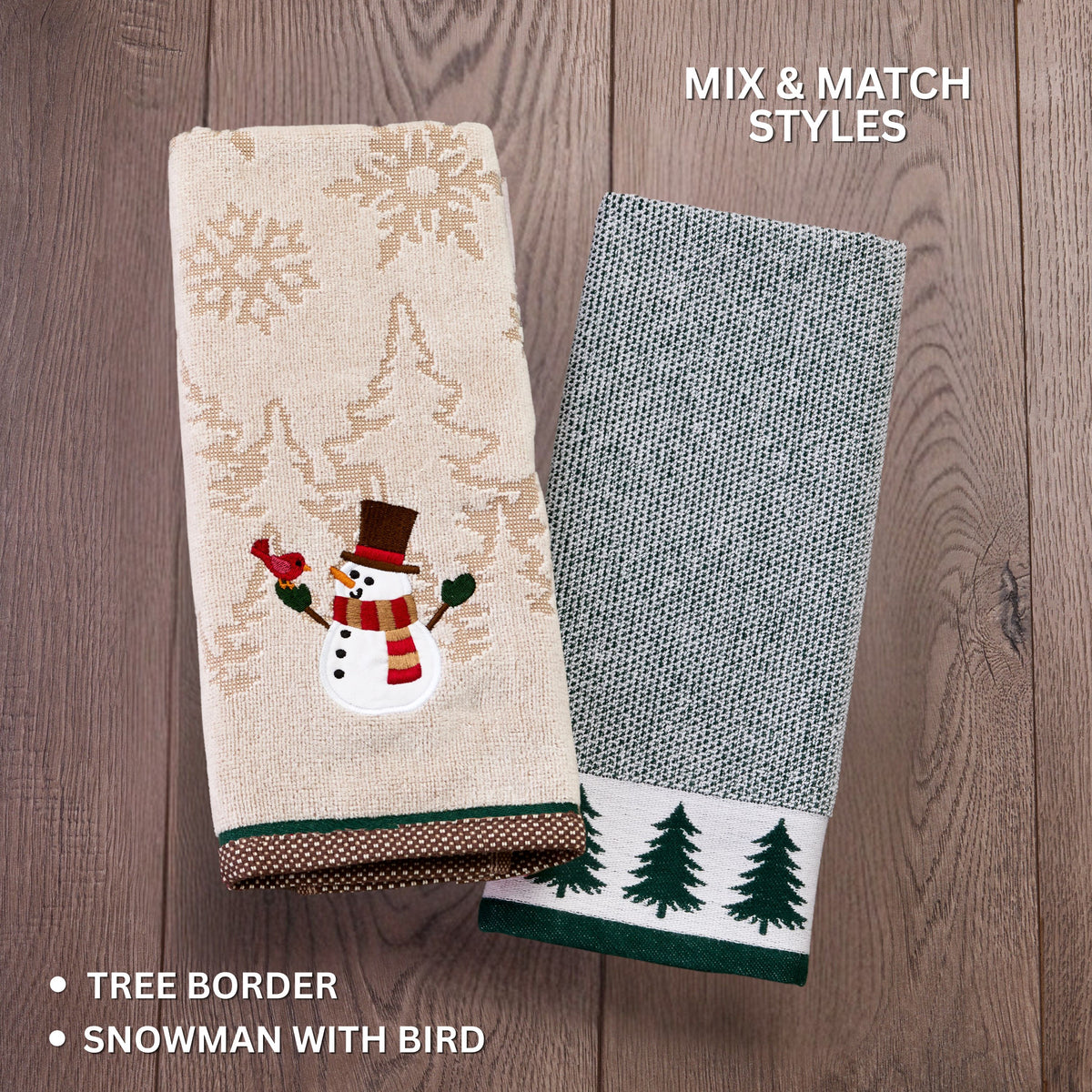 Snowman With Bird 2-Piece Hand Towel Set, Wheat