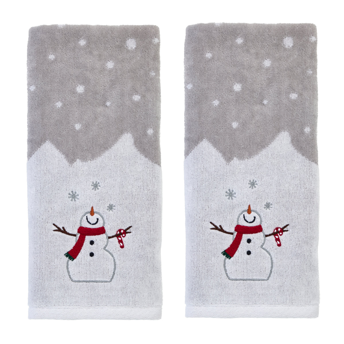 Snowman & Candy Cane 2-Piece Hand Towel Set, Gray