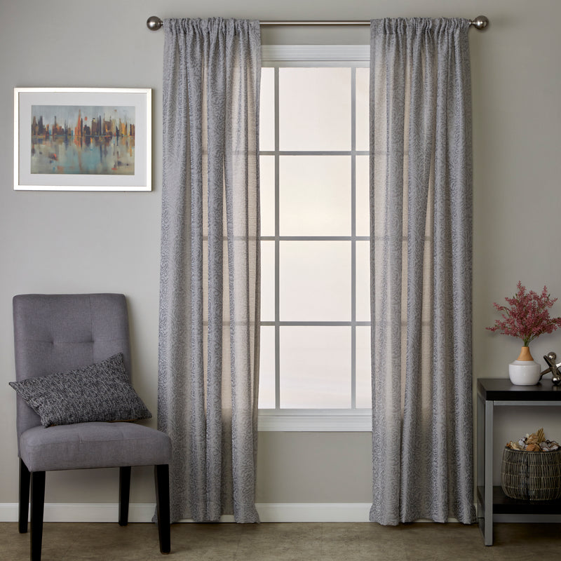 Soft Swirl Window Panel Pair, Silver, 56" x 63"
