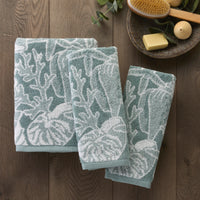 South Seas Shell Jacquard 2-Piece Hand Towel Set, Teal