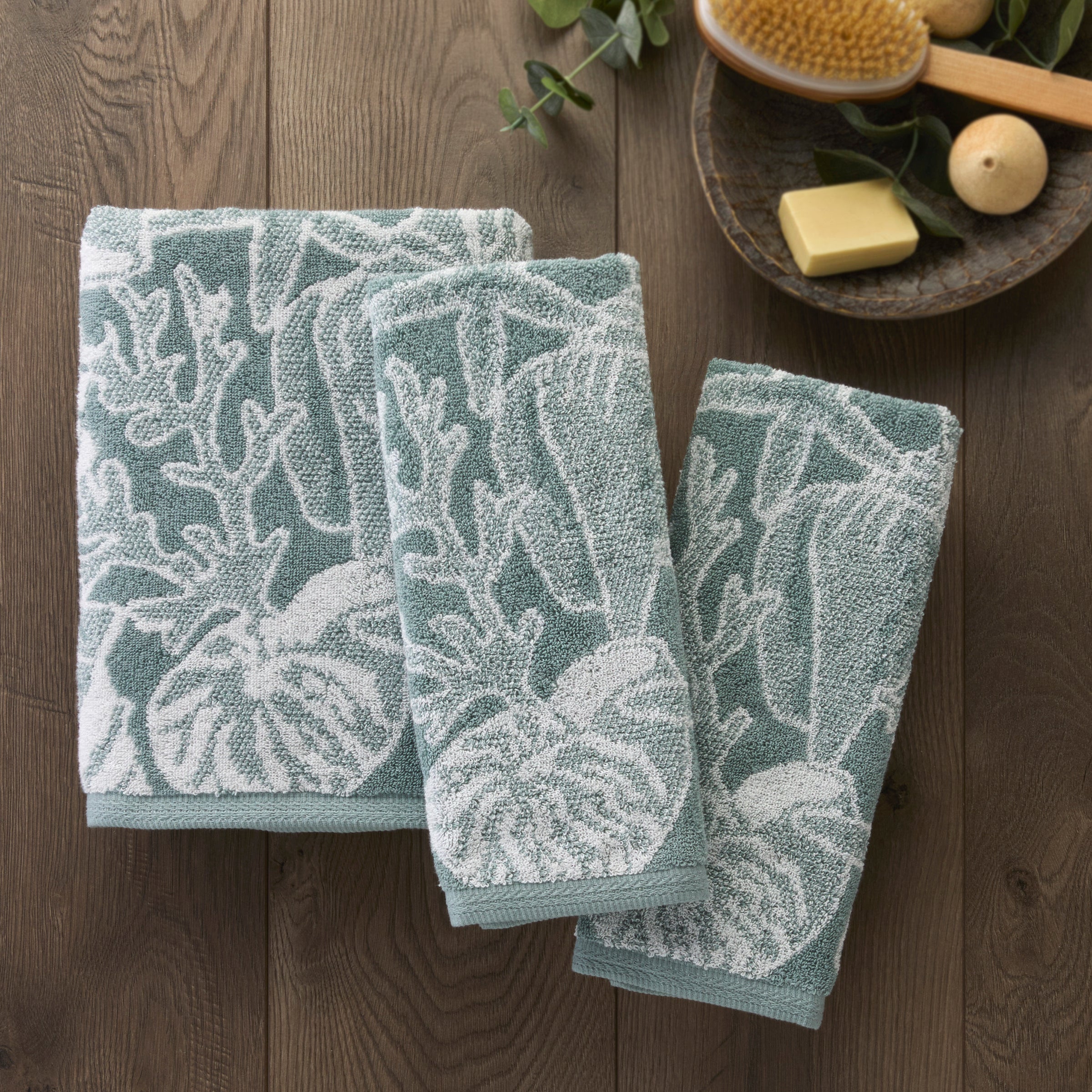 South Seas Shell Jacquard 2-Piece Hand Towel Set, Teal