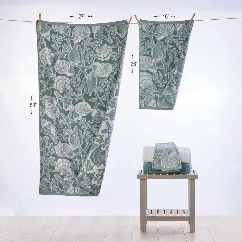South Seas Shell Jacquard 2-Piece Hand Towel Set, Teal